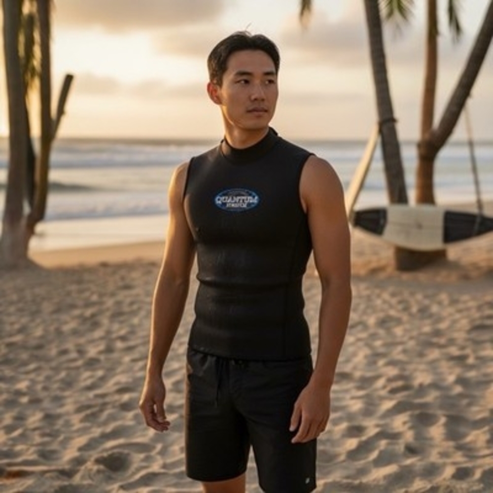 Men's Black Quantum Stretch Neoprene Wetsuit Vest XXL Sleeveless Good Plus